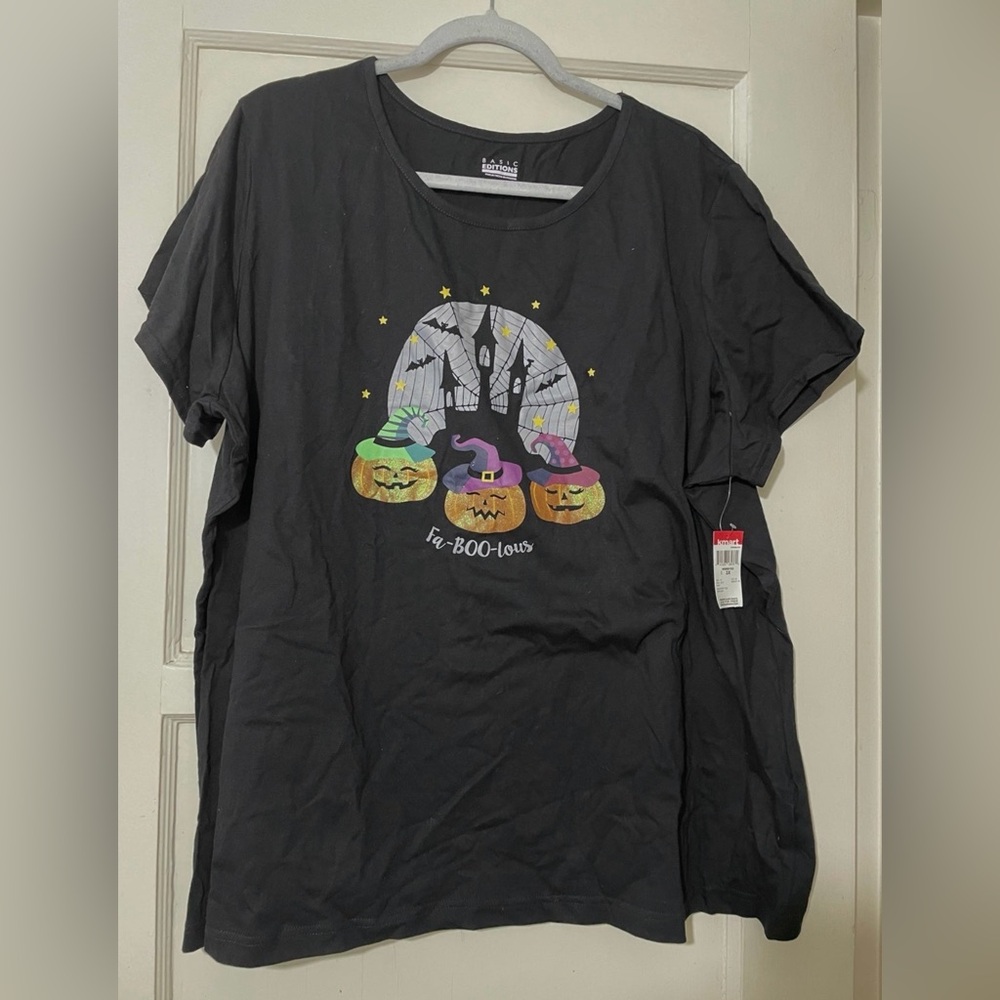 NWT Kmart Pumpkin Halloween Black Shirt Size 3X